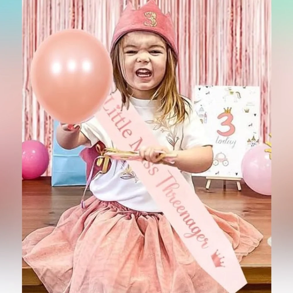 NEW Birthday Pink Little Miss Threenager Sash banner